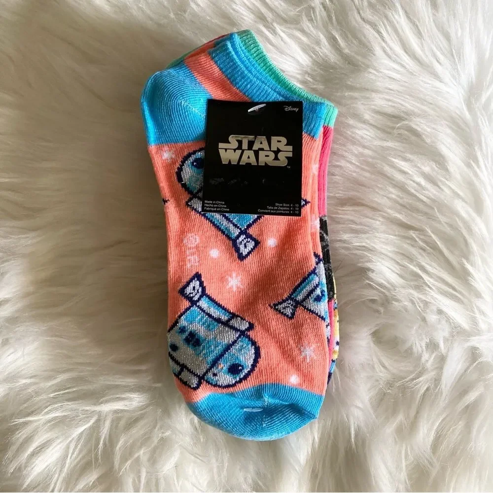 Star Wars Character 6 Pairs No Show Low Cut Socks NWT Princess Leia Darth Vader